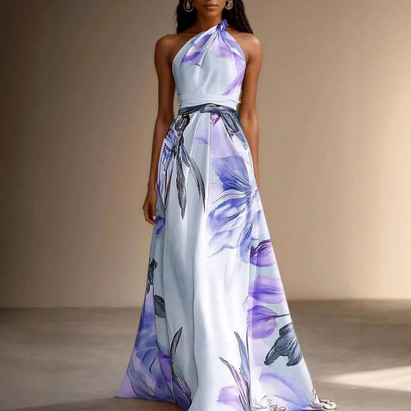 Vestido Sexy Bohemian Beach Holiday Dress Woman Elegant Floral Print High Waist Long Dress Spring Summer One Shoulder Maxi Dress
