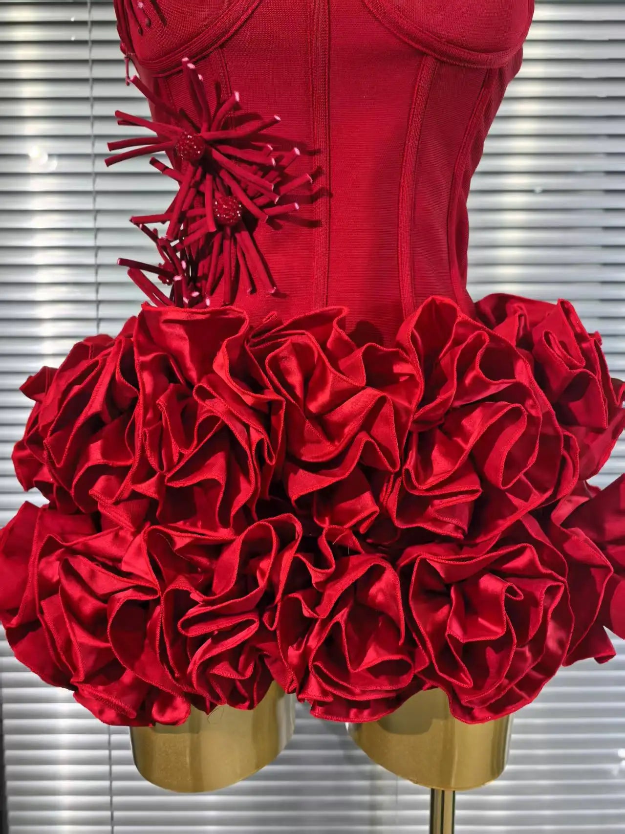 Red Black Women Sexy Halter Full Florals 2 Pieces Bodycon Mini Bandage Dress Celebrate Nightclub Party Birthday Outfit