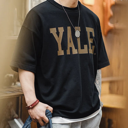 Maden Letter Print O-Neck T-shirts Men College Style Basic Top Cotton Short Sleeve Tees Men's Summer Casual T Shirt Black Shirts