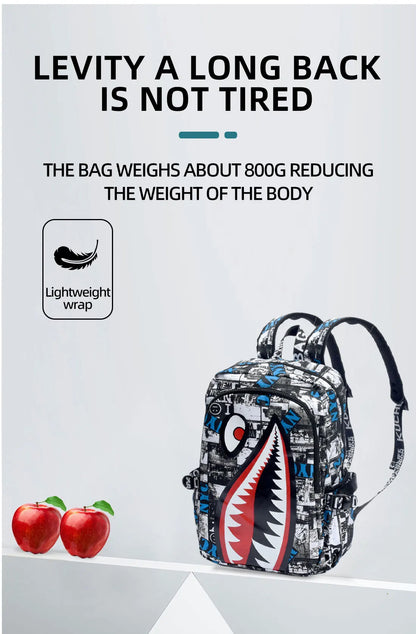 Black White School Satchel Unisex Casual Daypack Lightweight Women Back Bag Designer Shark School Bag Teenage Girls Boys College