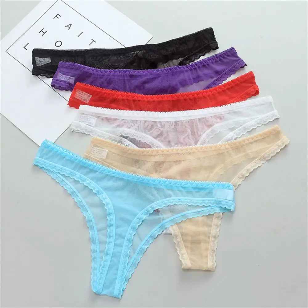 Gauze Low-Waist Ultrathin G String Female Perspective Thong Sheer Lace Underwear Women Lingerie Transparent Knickers