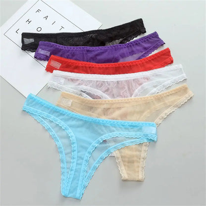 Gauze Low-Waist Ultrathin G String Female Perspective Thong Sheer Lace Underwear Women Lingerie Transparent Knickers
