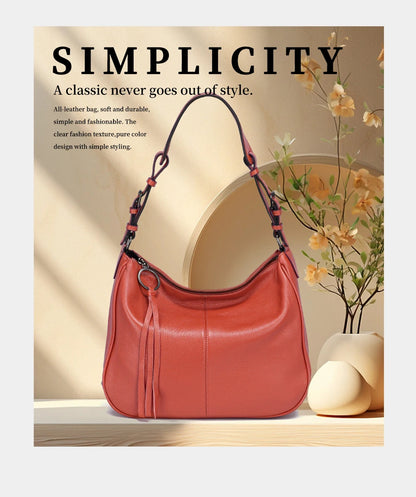 Zency Genuine Leather Hobo Bag Women Simple Classic Casual Handbag Shoulder Tote Soft Crossbody Large Pockets Tassel Bags