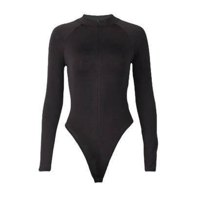 Sexy Long Sleeve Bodysuits for Women Solid Half High Neck Concealed Zipper Long Sleeve Jumpsuits Streetwear Casual Slim Fit Top