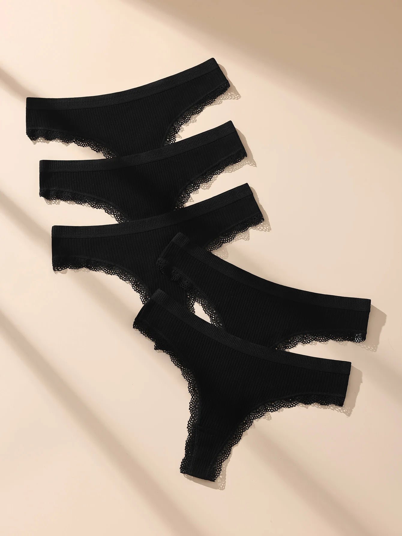 5Pcs Women Thongs Sexy Lace Panties Low Waist Underwear Girls Briefs G-String Breathable Ladies Panty Black Female Lingerie S-XL