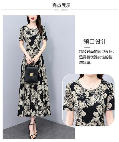 2024 Summer Floral Casual Long Sundress Women Elegant Bodycon Party Chic Prom Night Dresses Fashion Vintage Black Luxury Clothes