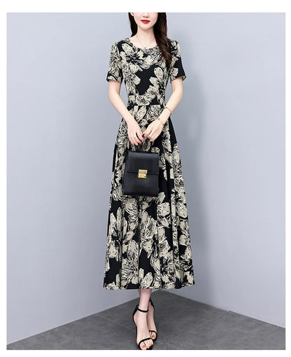 2024 Summer Floral Casual Long Sundress Women Elegant Bodycon Party Chic Prom Night Dresses Fashion Vintage Black Luxury Clothes