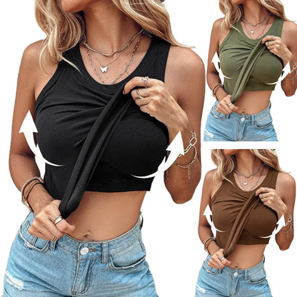 T shirt women 2025 summer bra round neck solid color sleeveless vest women feel bottom top women's tshirt clothing TXGL507