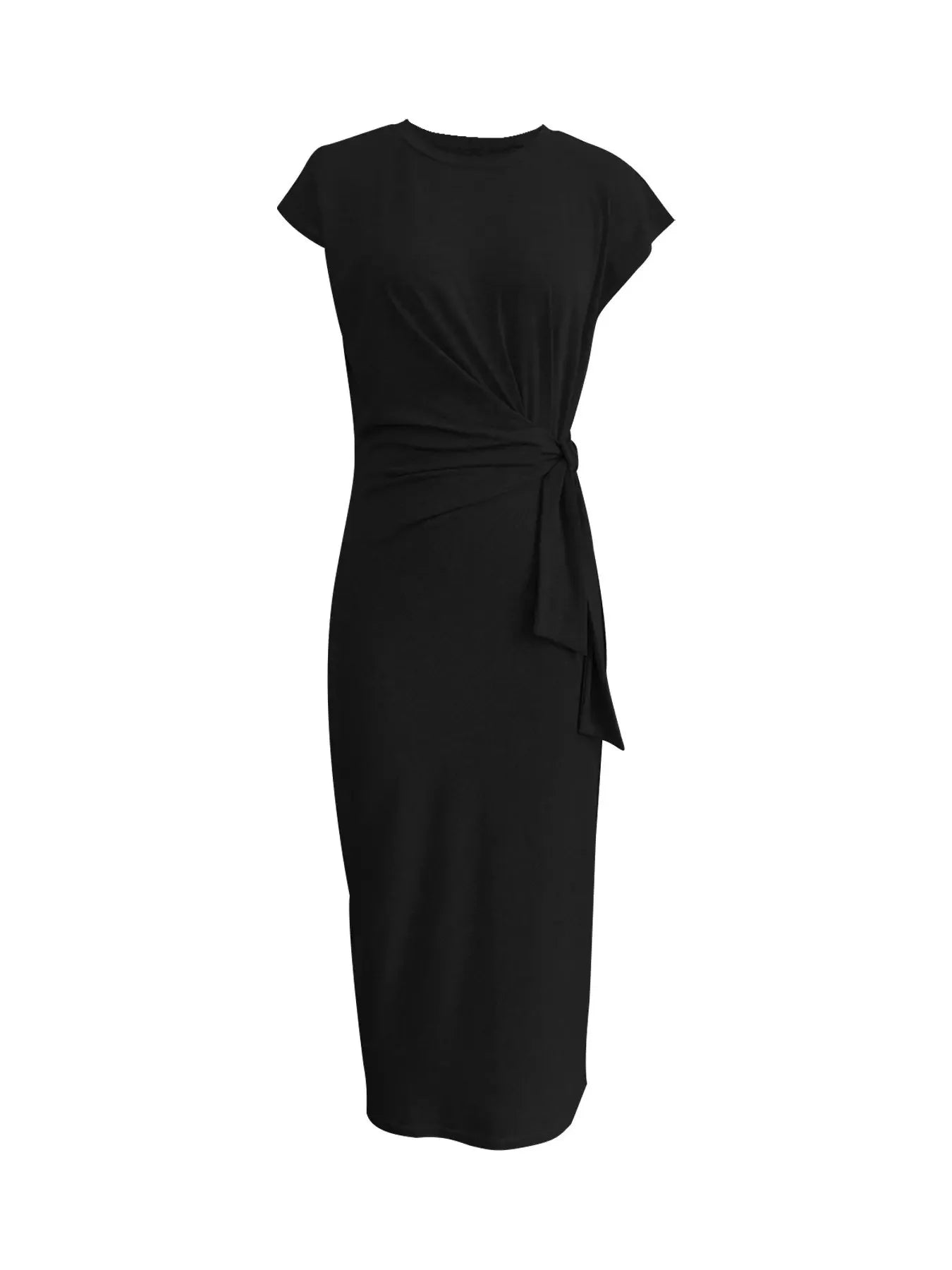 Summer New Long Dress Elegant Waist Strap Fashionable Striped Print Round Neck Short Sleeved High-end Women's Dress
