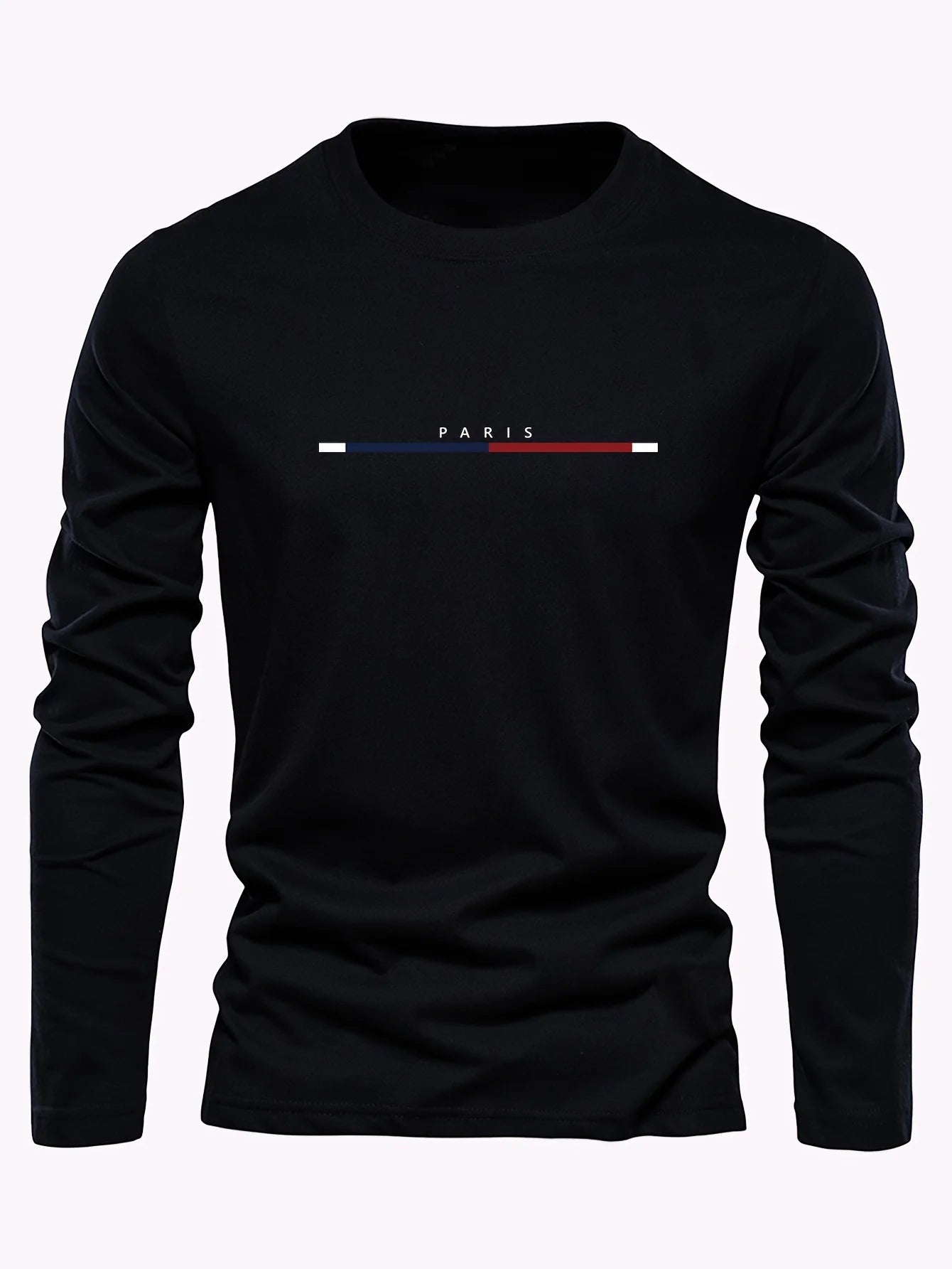 Men's 100% pure cotton summer loose comfortable casual  PARIS print large round neck long sleeve T-shirt top
