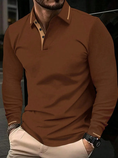 The new men's long-sleeved POLO shirt for Spring and Autumn 2025 features a casual and fashionable 3D pattern print
