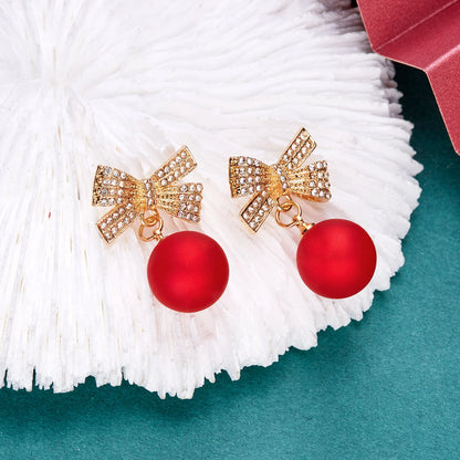 New Stylish Crystal Bow Knot Dangle Earrings For Women Lucky Red Color Heart Zircon Earring Girls Christmas New Year Jewelry
