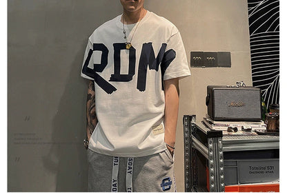 2023 Summer Casual All-match Trend Korean Fashion Short Sleeve Round Neck Solid Color Letter Printed Loose Fashion Youth T-shirt