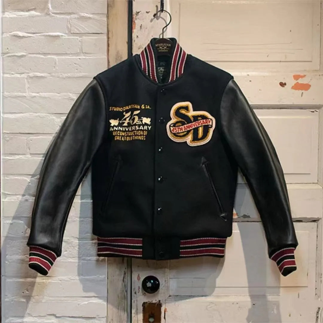 Luxury Embroidered Varsity Jackets Men Spliced PU Leather Sleelves Bomber Jackets Retro Spring Autumn Baseball Uniform Coats