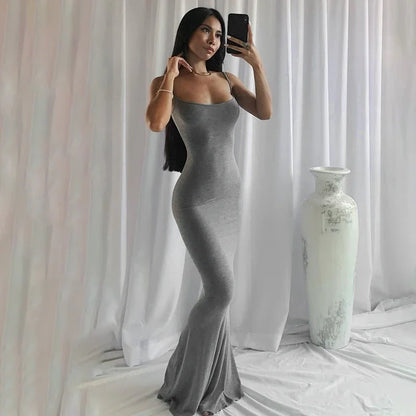 Y2K Sexy Maxi Dress for Women 2025 Autumn Backless Slim Party Dress Pullover Concise платье Female Long Bodycon Brown Vestidos