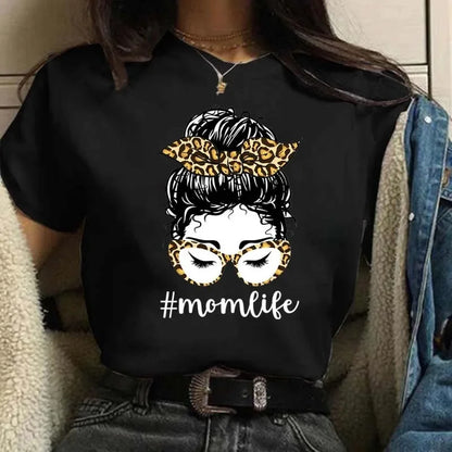 Leopard Print Simple Round Neck Lovely Woman Harajuku Graphic T Shirts Tops Summer Fashion Harajuku Sleeve Aesthetic Clothes