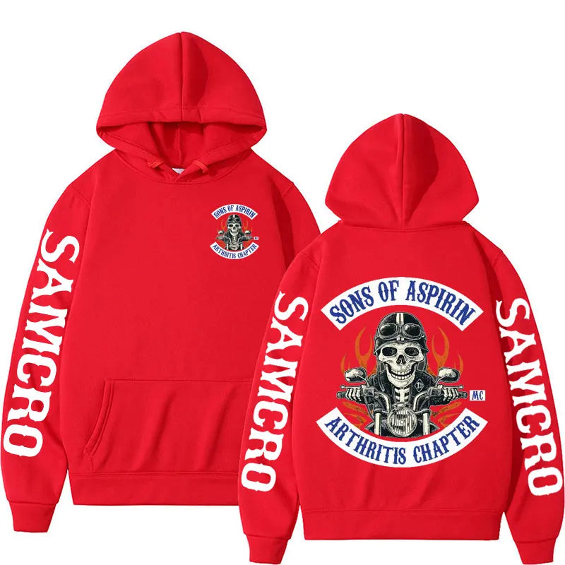 Motorcycle SoA - Sons of Aspirin - Funny Biker Hoodie Men's Fashion Casual Fleece Sweatshirt Unisex Harajuku Hip Hop Y2k Hoodies
