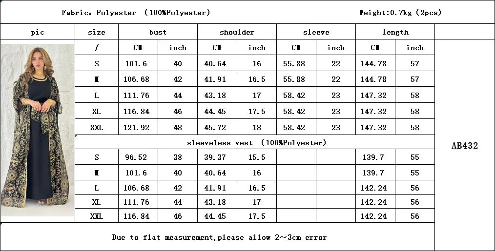 Eid Muslim Abayas for Women Party 2 Piece Set Embroidery Cardigan Robe Lace Up Dress Morocco Kaftan Islam Ramadan Dubai Vestidos