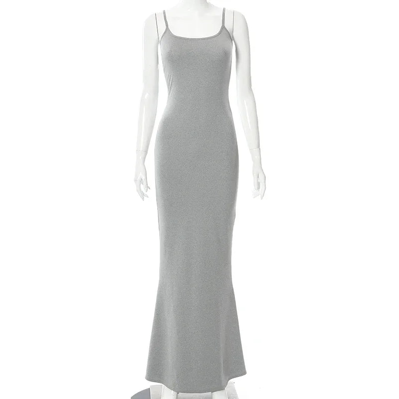 Y2K Sexy Maxi Dress for Women 2025 Autumn Backless Slim Party Dress Pullover Concise платье Female Long Bodycon Brown Vestidos