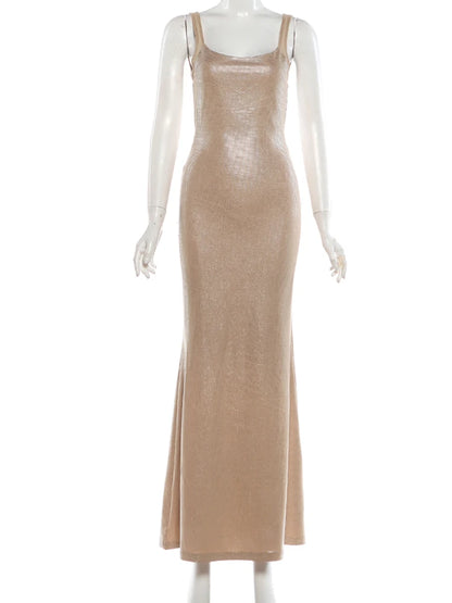 Weird Puss Christmas Backless Sequin Dress Women Sexy Sleeveless Low-Neck Stretch Skinny Elegant Fashion Party Club Maxi Bodycon