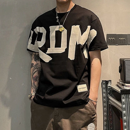 2023 Summer Casual All-match Trend Korean Fashion Short Sleeve Round Neck Solid Color Letter Printed Loose Fashion Youth T-shirt