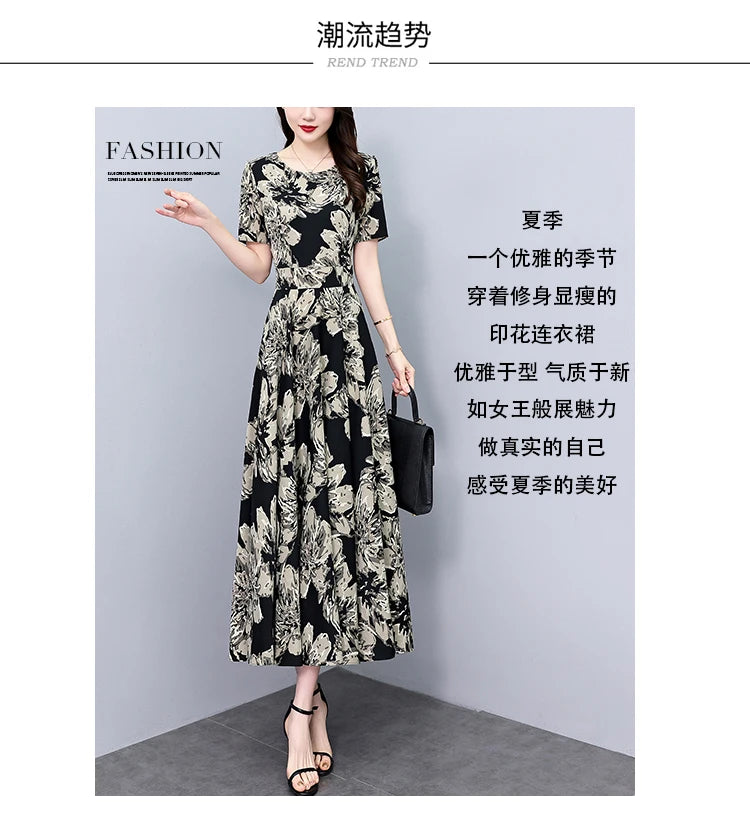 2024 Summer Floral Casual Long Sundress Women Elegant Bodycon Party Chic Prom Night Dresses Fashion Vintage Black Luxury Clothes