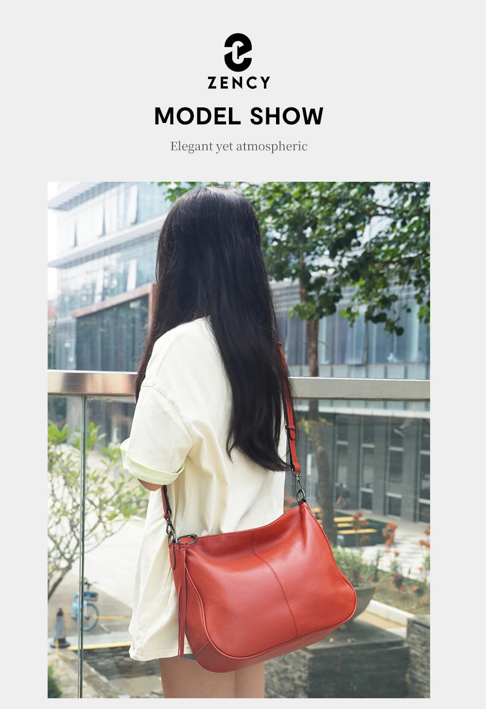 Zency Genuine Leather Hobo Bag Women Simple Classic Casual Handbag Shoulder Tote Soft Crossbody Large Pockets Tassel Bags