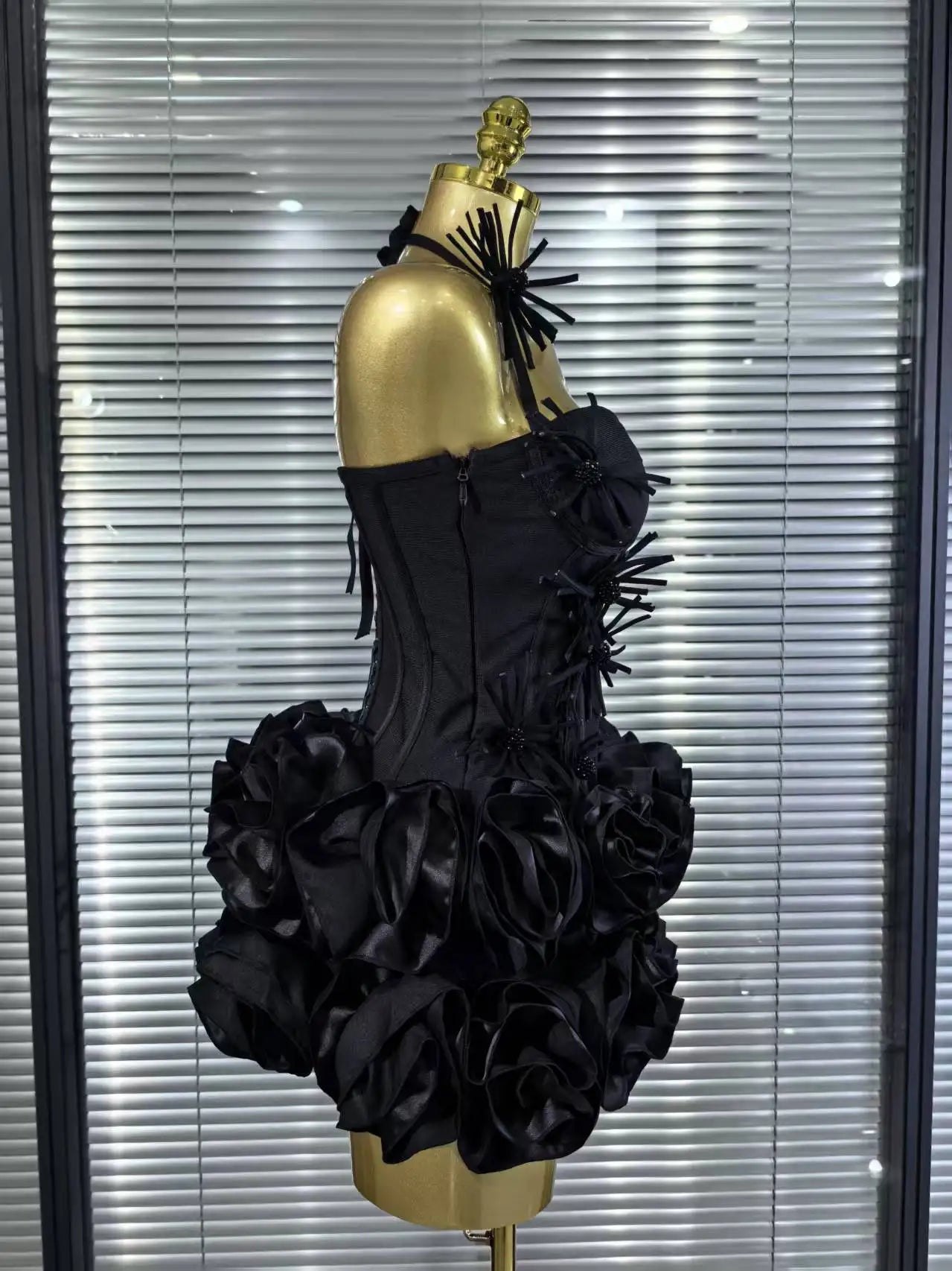 Red Black Women Sexy Halter Full Florals 2 Pieces Bodycon Mini Bandage Dress Celebrate Nightclub Party Birthday Outfit
