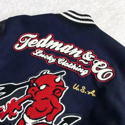 Luxury Embroidered Varsity Jackets Men Spliced PU Leather Sleelves Bomber Jackets Retro Spring Autumn Baseball Uniform Coats