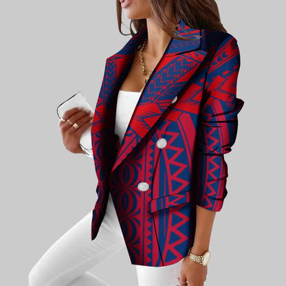 Polynesian Vintage Suit Casual Daily Women'S Suit Coat Slim Fit Temperament Tribal Style Customized Suit Pattern Wedding Host