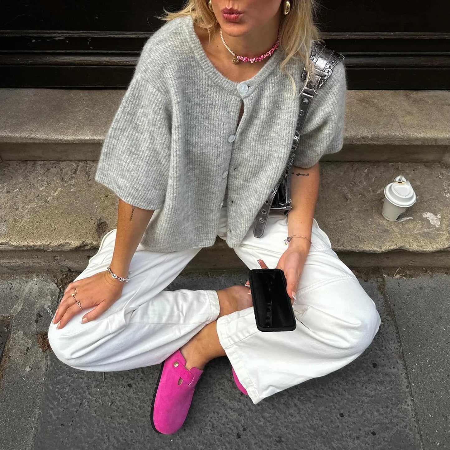 hirigin Women Knitted Crop Cardigan Shirt Short Sleeve Button Down Ribbed Knit Crop Top Y2k Girls Outwear Top Tee Shirt