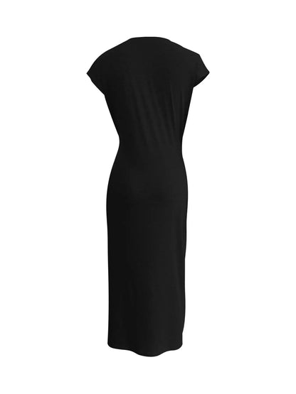 Summer New Long Dress Elegant Waist Strap Fashionable Striped Print Round Neck Short Sleeved High-end Women's Dress