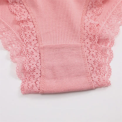 4PCS/Set Women Cotton Panties Sexy Lace Braizlian Panties Low Rise Hollow Out Underwear for Female Cute Bow Breathable Lingerie