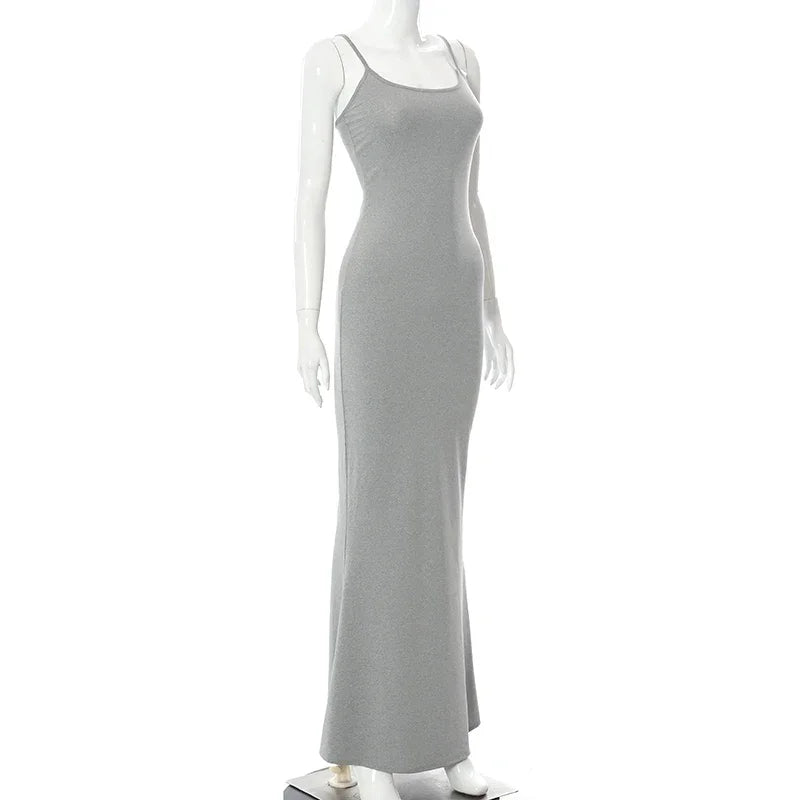 Y2K Sexy Maxi Dress for Women 2025 Autumn Backless Slim Party Dress Pullover Concise платье Female Long Bodycon Brown Vestidos