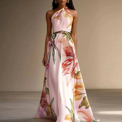 Vestido Sexy Bohemian Beach Holiday Dress Woman Elegant Floral Print High Waist Long Dress Spring Summer One Shoulder Maxi Dress