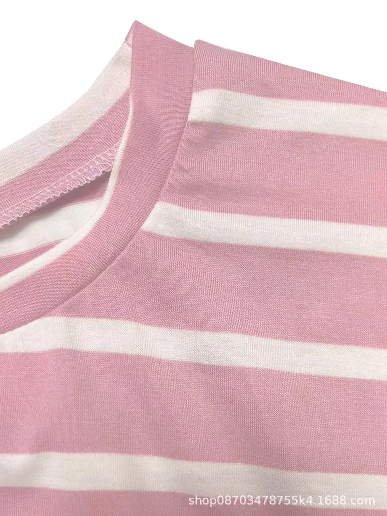 Summer New Long Dress Elegant Waist Strap Fashionable Striped Print Round Neck Short Sleeved High-end Women's Dress