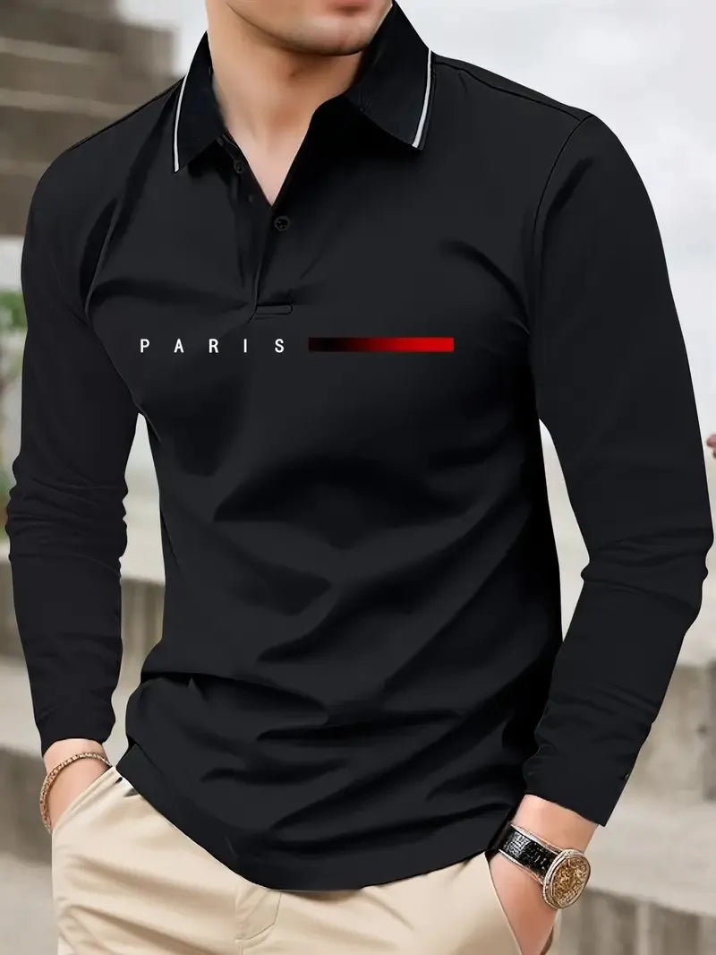 The new men's long-sleeved POLO shirt for Spring and Autumn 2025 featuring street fashion and comfort with 3D letter printing