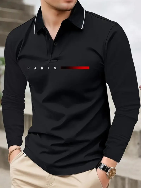 The new men's long-sleeved POLO shirt for Spring and Autumn 2025 featuring street fashion and comfort with 3D letter printing