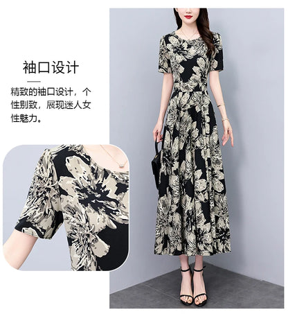 2024 Summer Floral Casual Long Sundress Women Elegant Bodycon Party Chic Prom Night Dresses Fashion Vintage Black Luxury Clothes