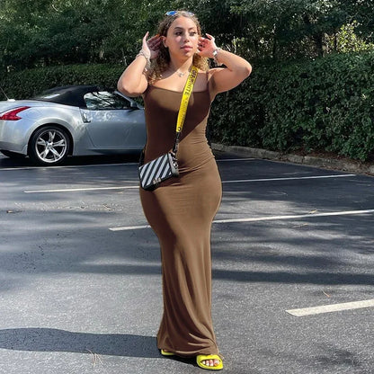 Y2K Sexy Maxi Dress for Women 2025 Autumn Backless Slim Party Dress Pullover Concise платье Female Long Bodycon Brown Vestidos