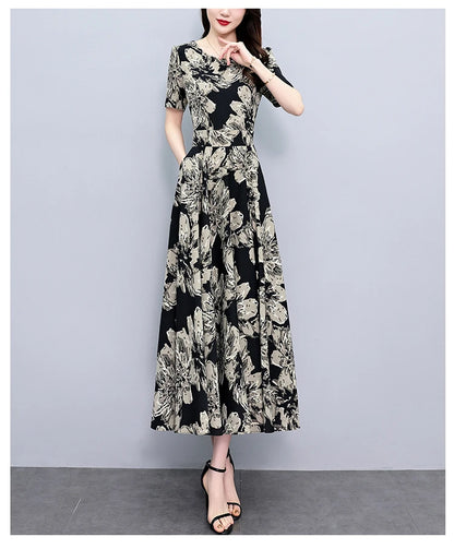 2024 Summer Floral Casual Long Sundress Women Elegant Bodycon Party Chic Prom Night Dresses Fashion Vintage Black Luxury Clothes