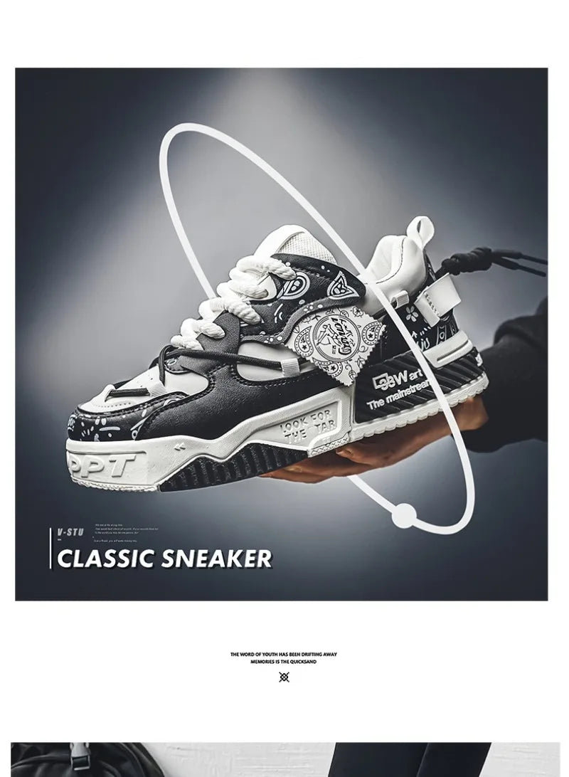 Sneakers for Men Fashion Brand Casual Shoes Youth Student Skateboard Shoes for Men Lace Up Vulcanized Shoes Platform Shoe Tennis