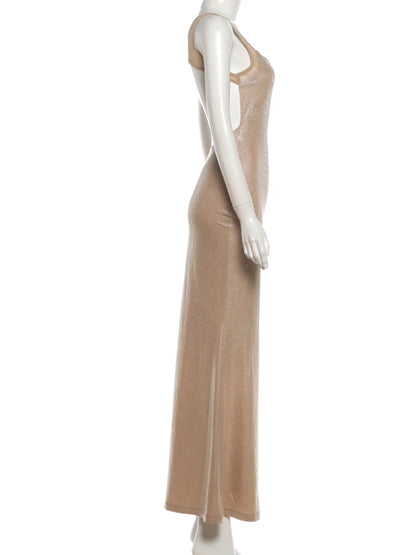 Weird Puss Christmas Backless Sequin Dress Women Sexy Sleeveless Low-Neck Stretch Skinny Elegant Fashion Party Club Maxi Bodycon