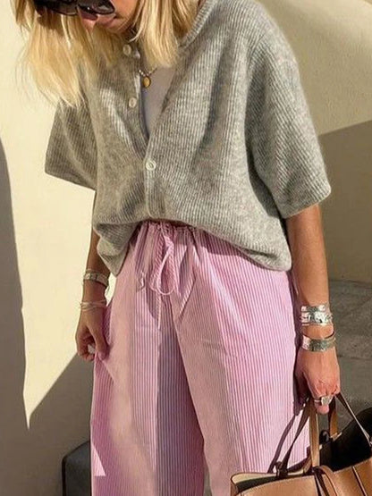 hirigin Women Knitted Crop Cardigan Shirt Short Sleeve Button Down Ribbed Knit Crop Top Y2k Girls Outwear Top Tee Shirt