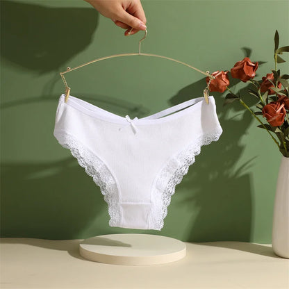 4PCS/Set Women Cotton Panties Sexy Lace Braizlian Panties Low Rise Hollow Out Underwear for Female Cute Bow Breathable Lingerie