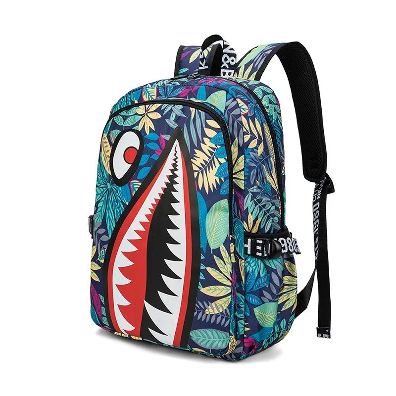 Black White School Satchel Unisex Casual Daypack Lightweight Women Back Bag Designer Shark School Bag Teenage Girls Boys College
