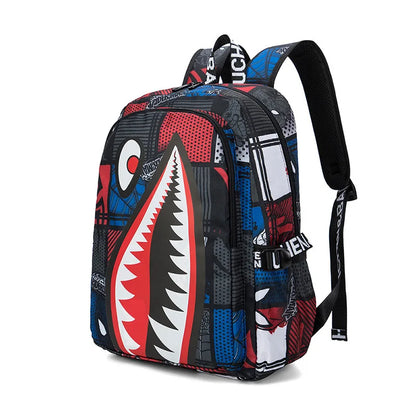 Black White School Satchel Unisex Casual Daypack Lightweight Women Back Bag Designer Shark School Bag Teenage Girls Boys College