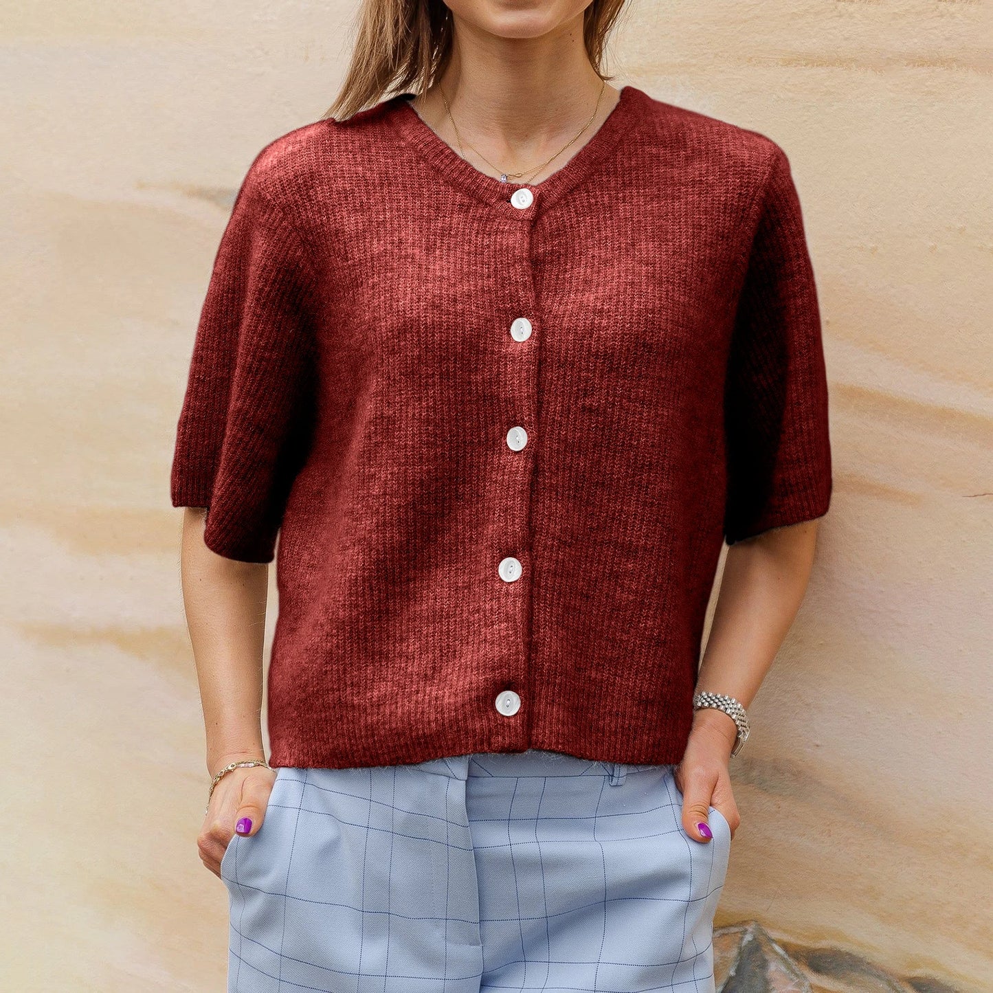 hirigin Women Knitted Crop Cardigan Shirt Short Sleeve Button Down Ribbed Knit Crop Top Y2k Girls Outwear Top Tee Shirt