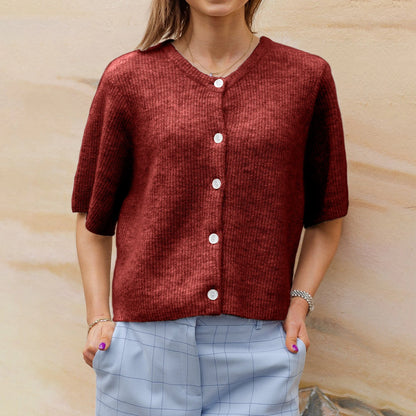 hirigin Women Knitted Crop Cardigan Shirt Short Sleeve Button Down Ribbed Knit Crop Top Y2k Girls Outwear Top Tee Shirt