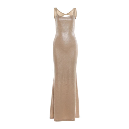Weird Puss Christmas Backless Sequin Dress Women Sexy Sleeveless Low-Neck Stretch Skinny Elegant Fashion Party Club Maxi Bodycon